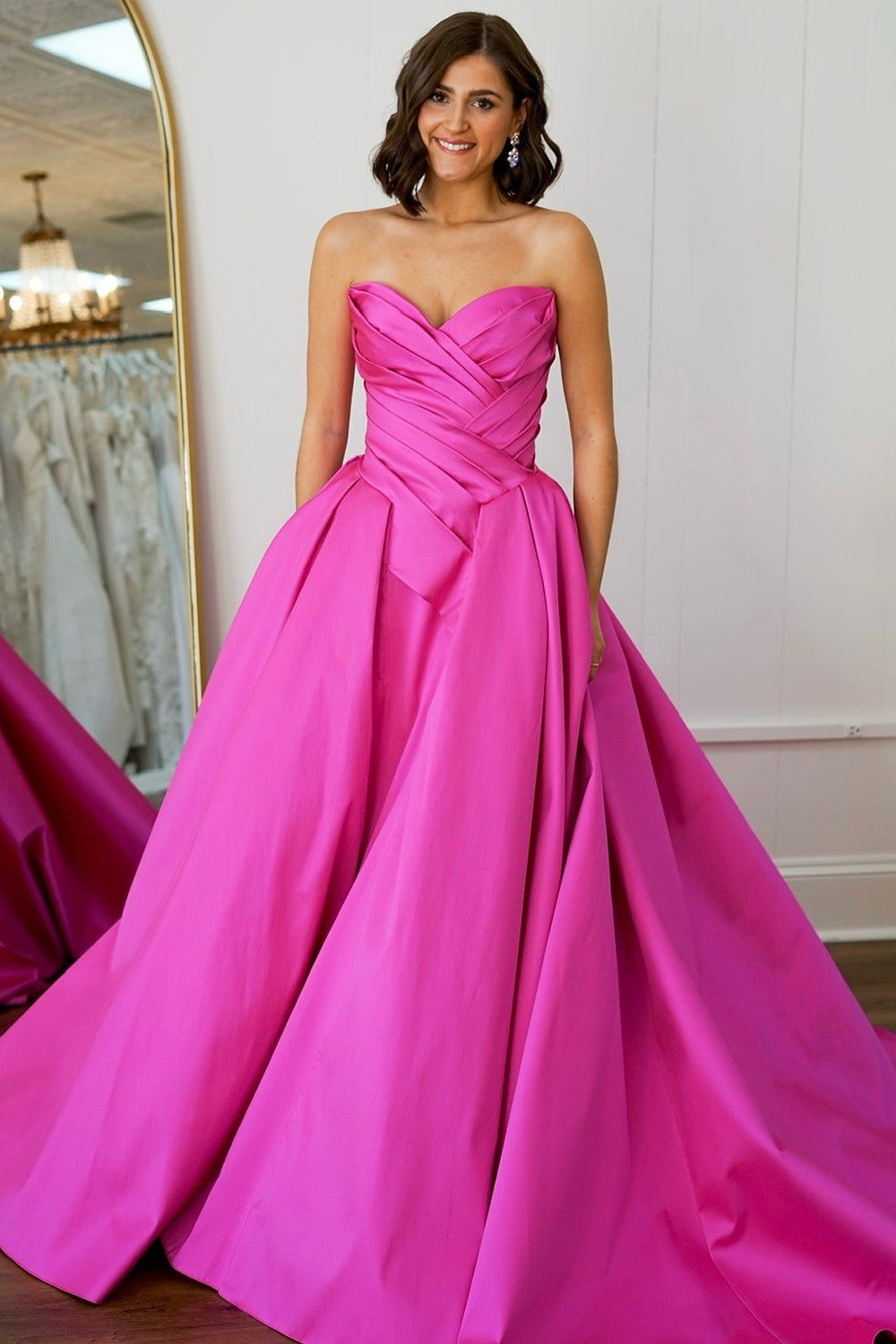 Dreamyannie A Line Sweetheart Fuchsia Prom Dress Satin Long Evening Dress