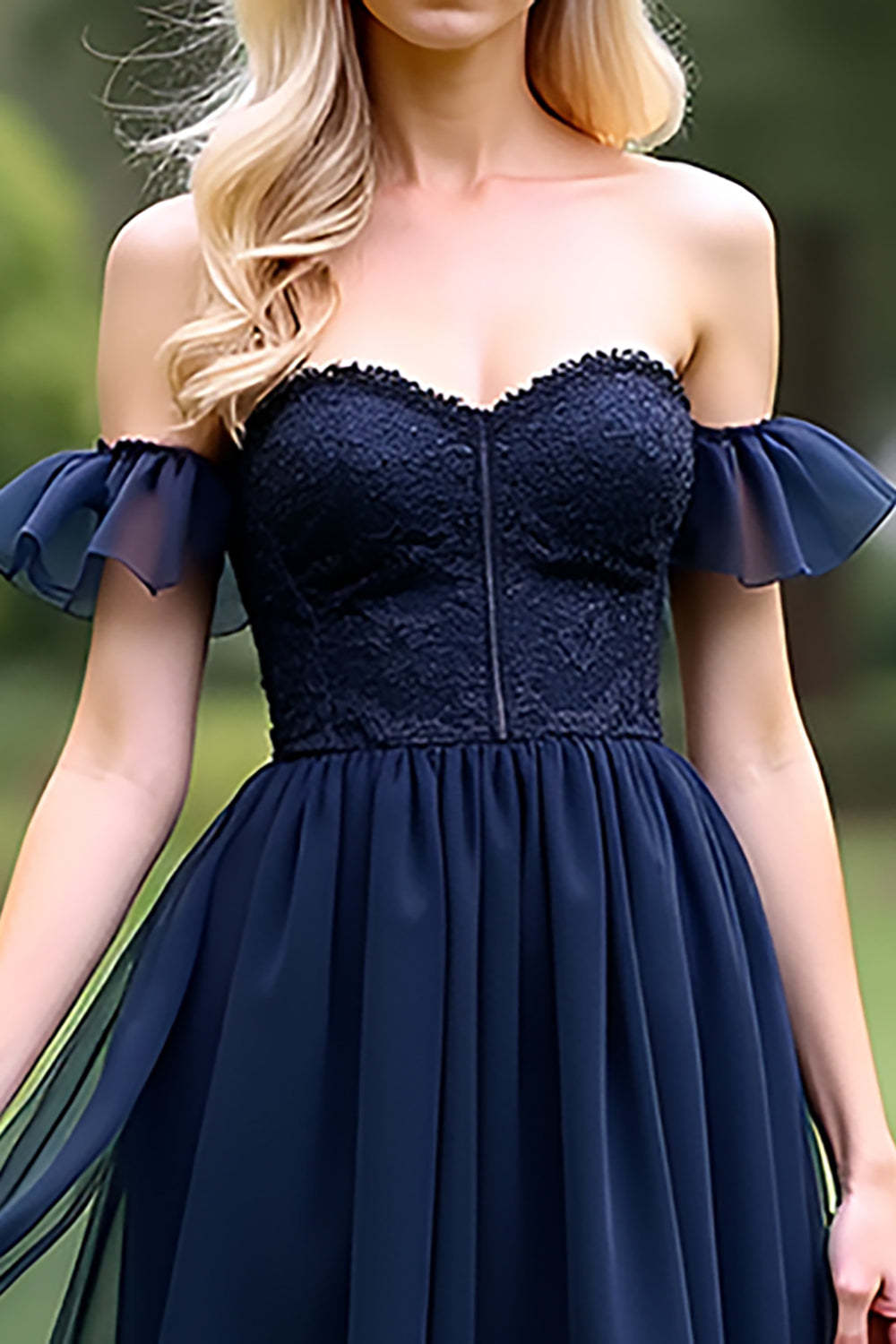 Dreamyannie A Line Tulle Navy Wedding Guest Dress Sweetheart Ankle-Length Formal Dress