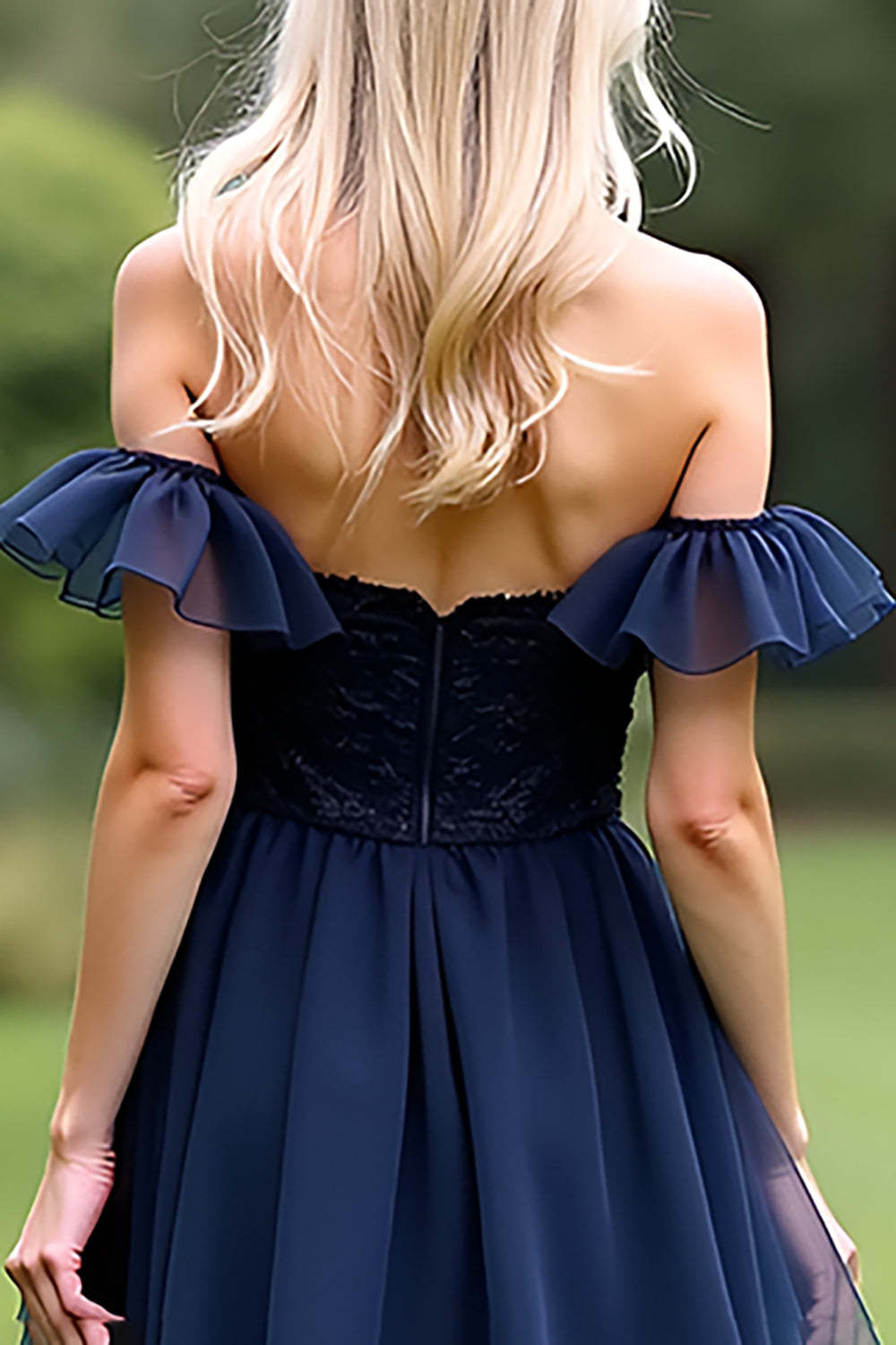 Dreamyannie A Line Tulle Navy Wedding Guest Dress Sweetheart Ankle-Length Formal Dress