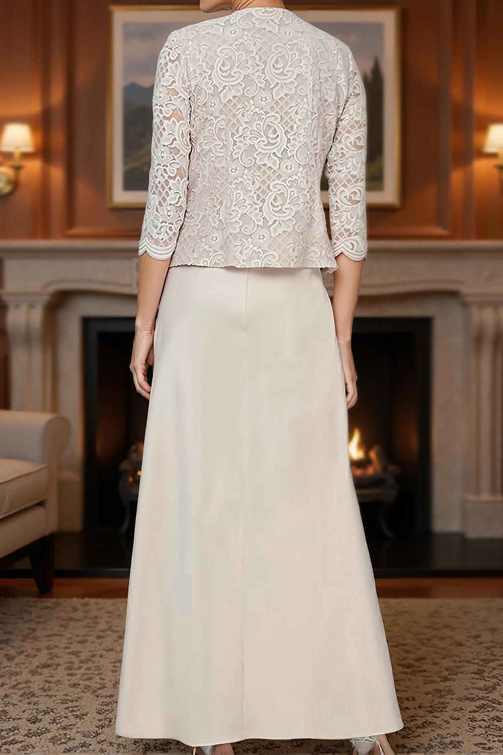 Dreamyannie Apricot Chiffon Square Neck Floor Length 3 Piece Mother Of The Bride Dress With Jacket