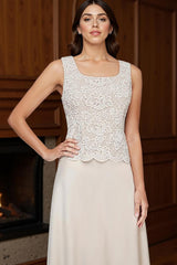 Dreamyannie Apricot Chiffon Square Neck Floor Length 3 Piece Mother Of The Bride Dress With Jacket