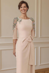 Dreamyannie Apricot Floral Sheath Floor Length Mother Of The Bride Dress With Bow