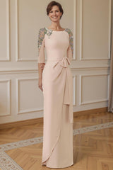Dreamyannie Apricot Floral Sheath Floor Length Mother Of The Bride Dress With Bow
