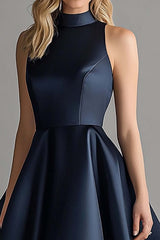 Dreamyannie Asymmetrical Navy Wedding Guest Dress A Line High-Low Formal Dress