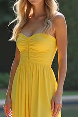 Dreamyannie Backless Long Strapless Yellow Formal Dress With Slit