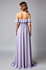 Dreamyannie Backless Ruched Lilac V-Neck Long Formal Dress