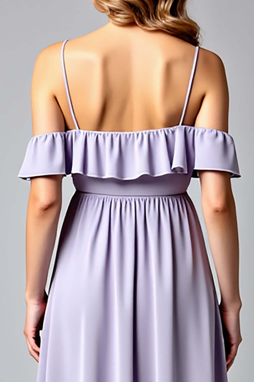 Dreamyannie Backless Ruched Lilac V-Neck Long Formal Dress