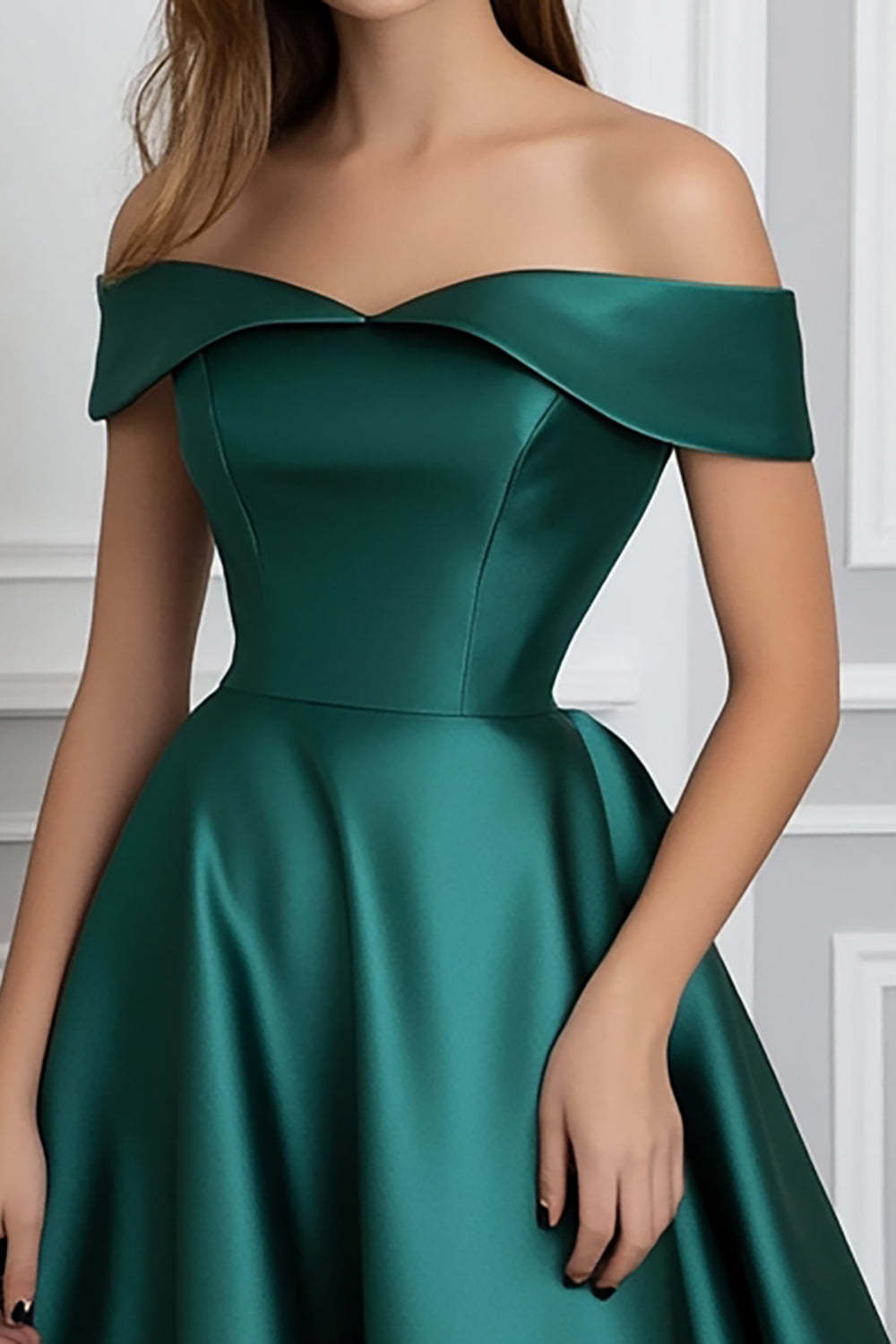 Dreamyannie Ball Gown Satin Dark Green Wedding Guest Dress Long Formal Dress