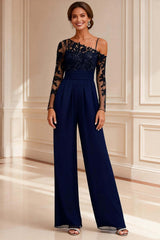 Dreamyannie Beaded Navy Lace Long Mother Of The Bride Jumpsuits