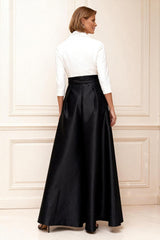 Dreamyannie Black And White Lapel Floor Length Mother Of The Bride Jumpsuits