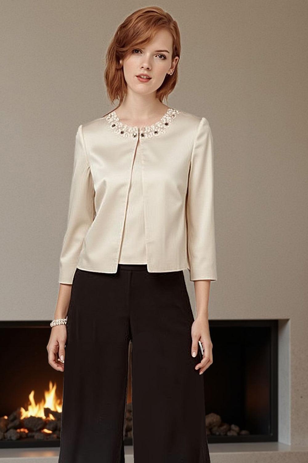 Dreamyannie Black Apricot Beaded 3 Piece Mother Of The Bride Pant Suits With Jacket