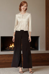 Dreamyannie Black Apricot Beaded 3 Piece Mother Of The Bride Pant Suits With Jacket