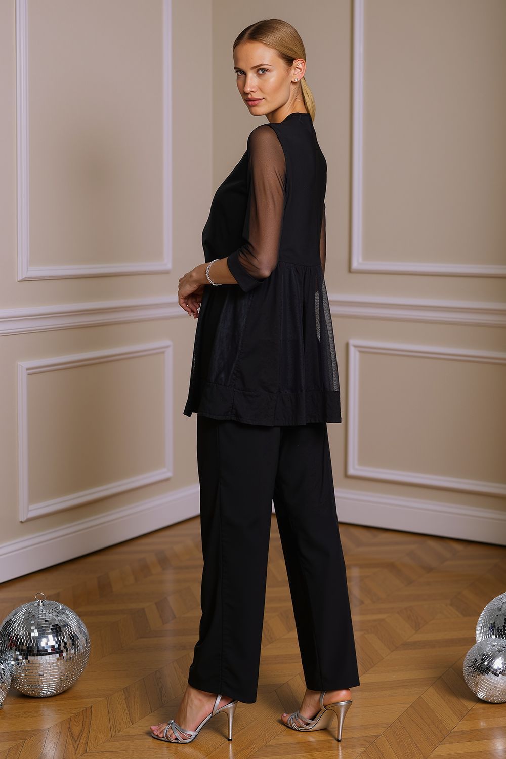 Dreamyannie Black Beaded Boat Neck 3 Piece Mother Of The Bride Pant Suits With Jacket
