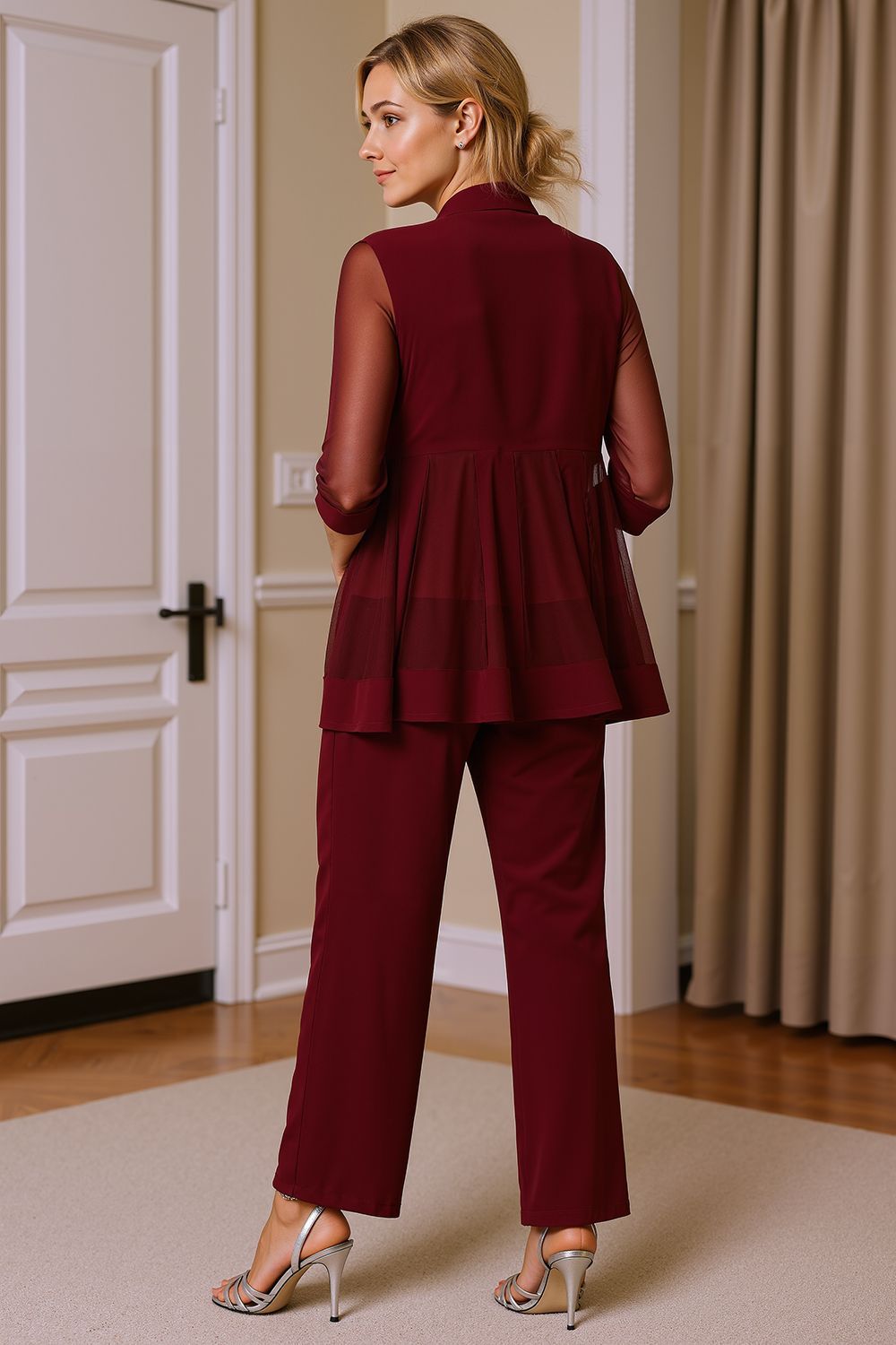 Dreamyannie Black Beaded Boat Neck 3 Piece Mother Of The Bride Pant Suits With Jacket