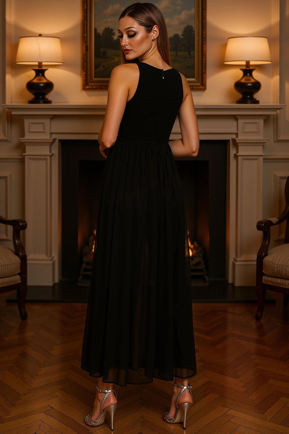 Dreamyannie Black Chiffon Ankle Length Mother Of The Bride Jumpsuits With Cape