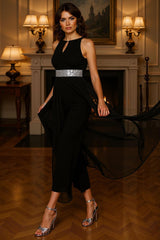 Dreamyannie Black Chiffon Ankle Length Mother Of The Bride Jumpsuits With Cape