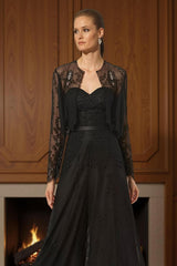 Dreamyannie Black Lace Sweetheart 2 Piece Mother Of The Bride Jumpsuits With Jacket