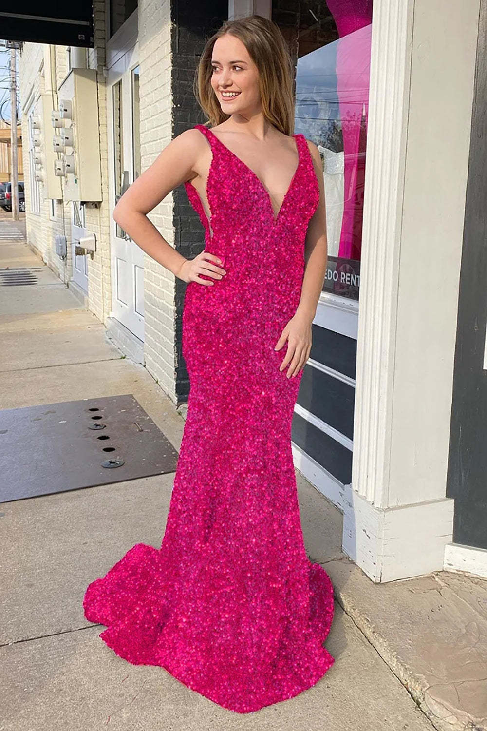 Dreamyannie Black Prom Dress Deep V-Neck Mermaid Evening Dress