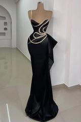 Dreamyannie Black Prom Dress Mermaid One Shoulder Sleeveless Evening Dress With Lace
