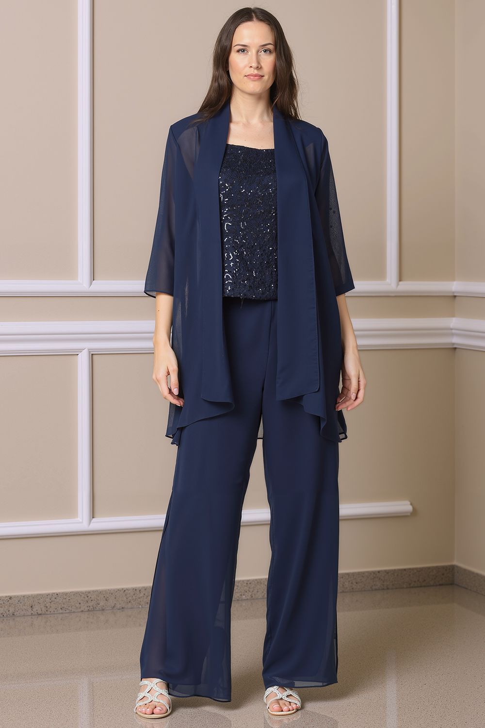 Dreamyannie Black Sequin Thick Straps 3 Piece Mother Of The Bride Pant Suits With Jacket