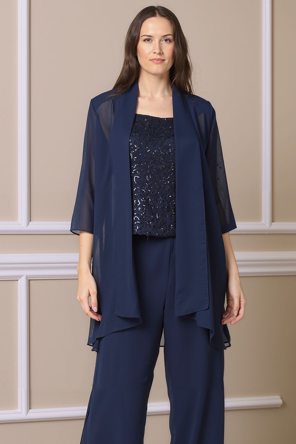 Dreamyannie Black Sequin Thick Straps 3 Piece Mother Of The Bride Pant Suits With Jacket