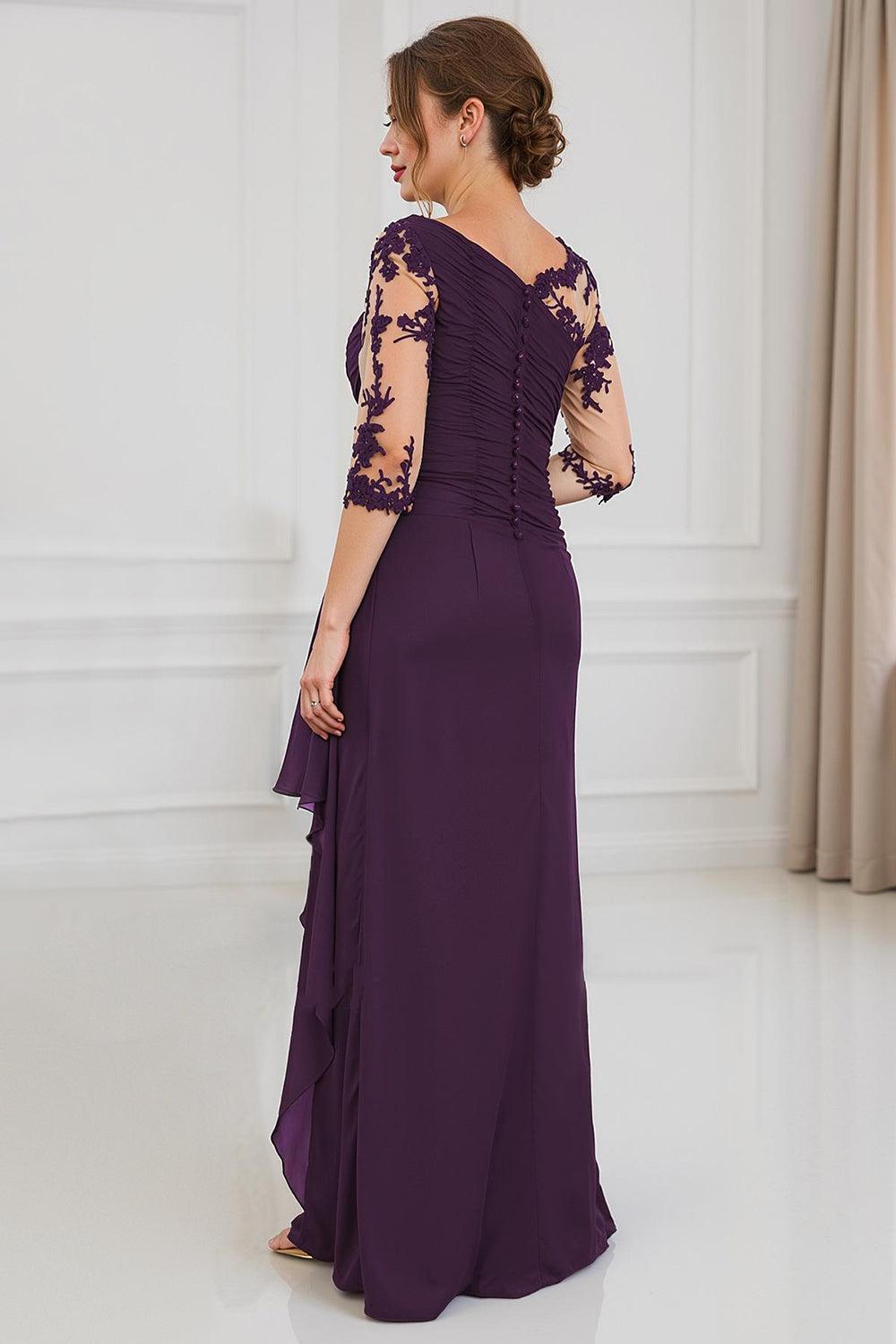 Dreamyannie Black Sheath Boat Neck Floor Length Mother Of The Bride Dress With Lace