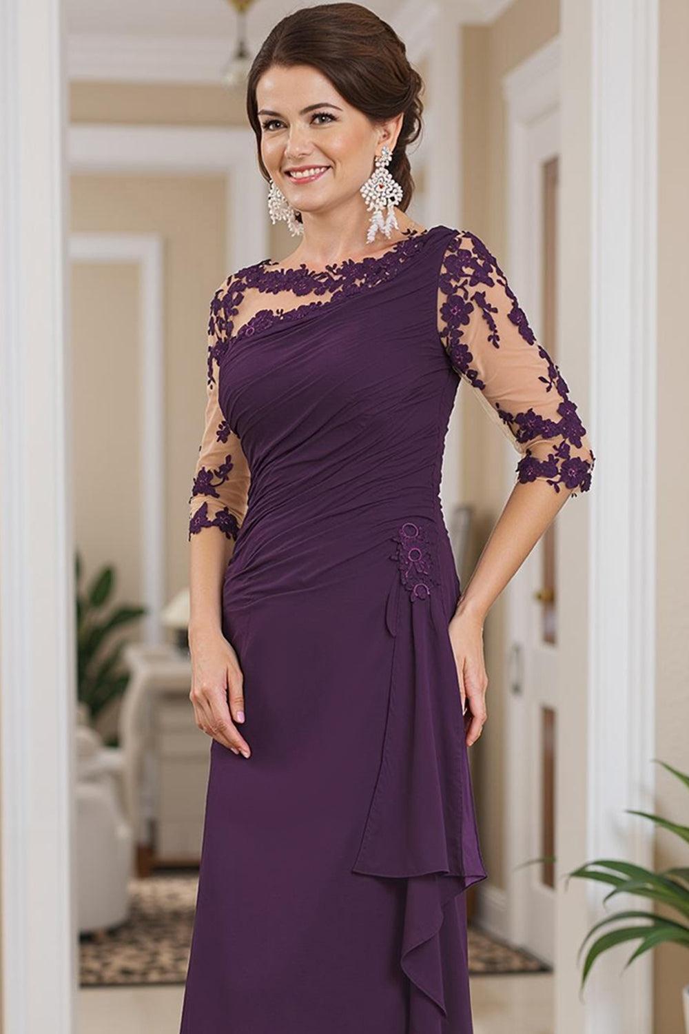 Dreamyannie Black Sheath Boat Neck Floor Length Mother Of The Bride Dress With Lace