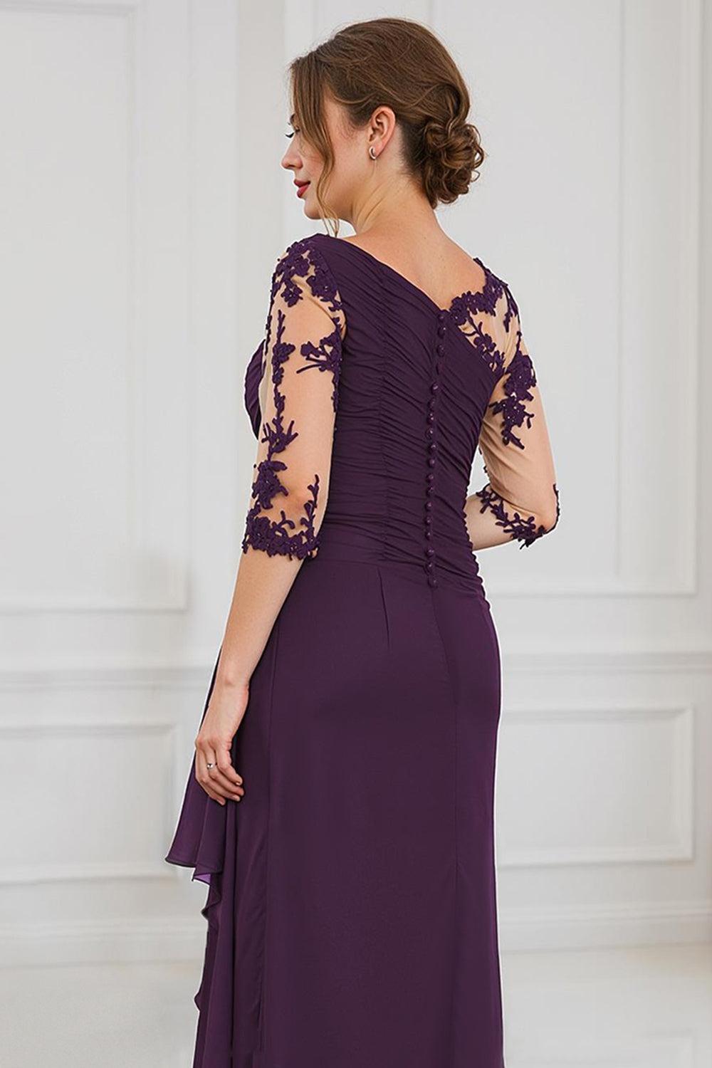 Dreamyannie Black Sheath Boat Neck Floor Length Mother Of The Bride Dress With Lace