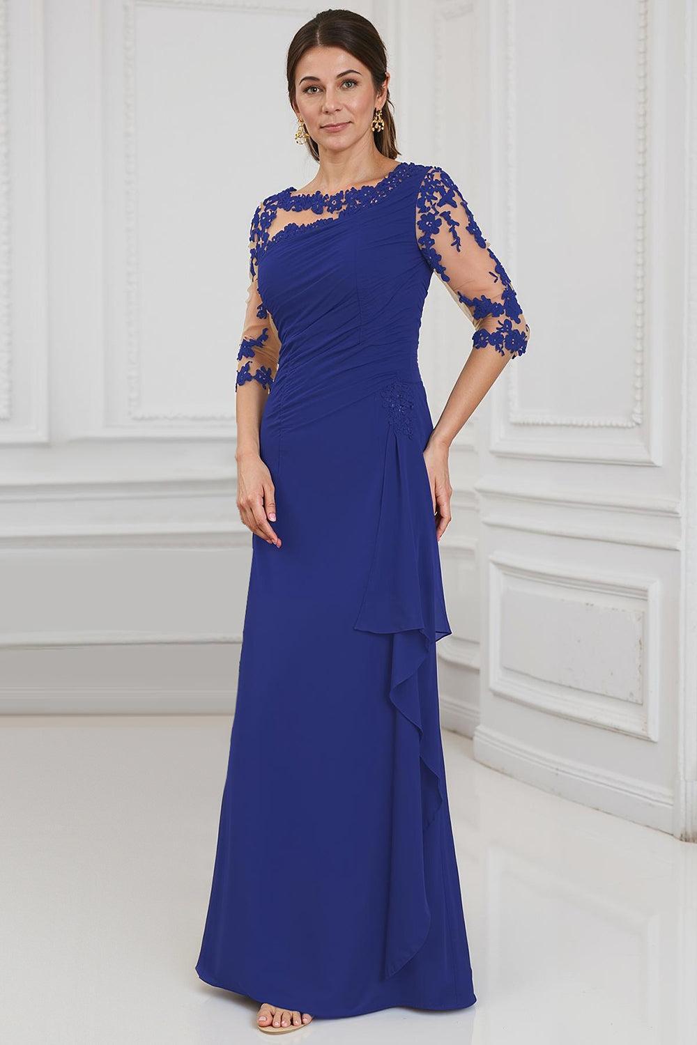 Dreamyannie Black Sheath Boat Neck Floor Length Mother Of The Bride Dress With Lace
