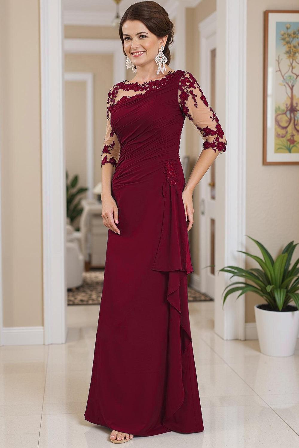 Dreamyannie Black Sheath Boat Neck Floor Length Mother Of The Bride Dress With Lace