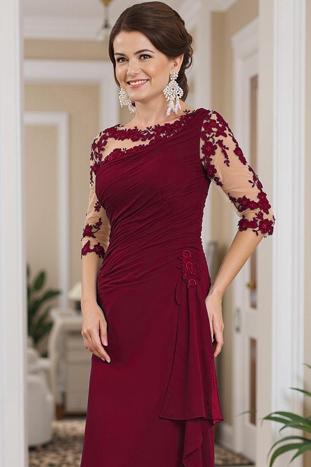 Dreamyannie Black Sheath Boat Neck Floor Length Mother Of The Bride Dress With Lace