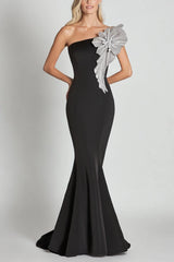 Dreamyannie Black Wedding Guest Dress Mermaid One Shoulder Long Formal Dress With Sequines