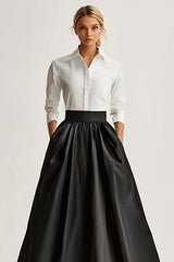 Dreamyannie Black Wedding Guest Dress Satin A Line Long Sleeves Formal Dress With Pcokets