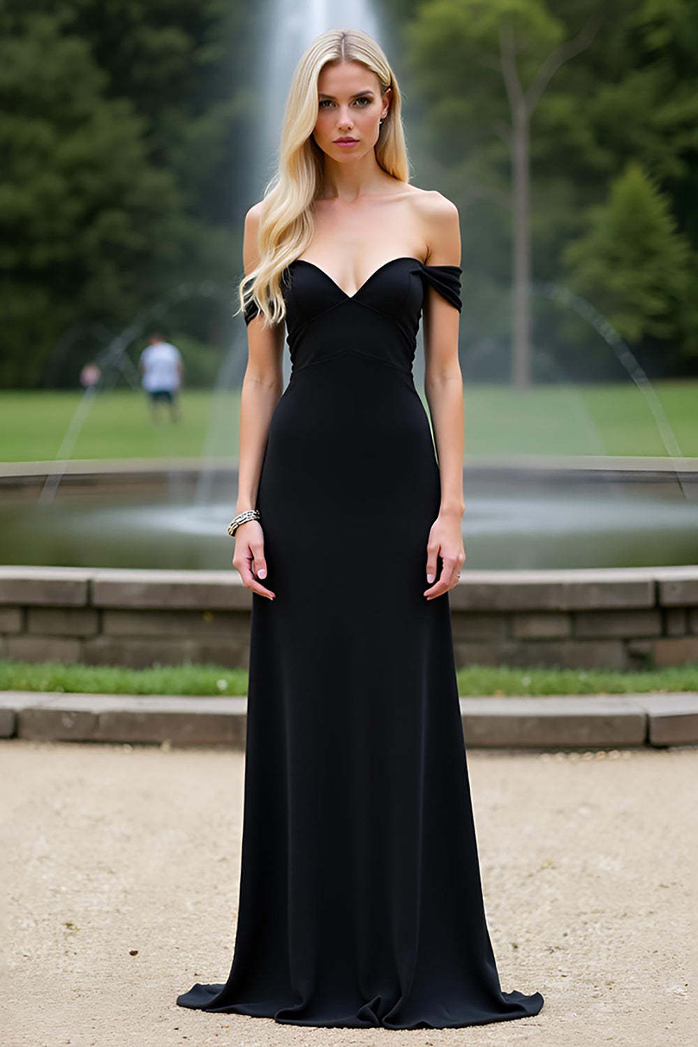 Dreamyannie Black Wedding Guest Dress Sheath Long Off The Shoulder Formal Dress