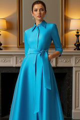 Dreamyannie Blue A Line Lapel Floor Length Mother Of The Bride Dress With Sash