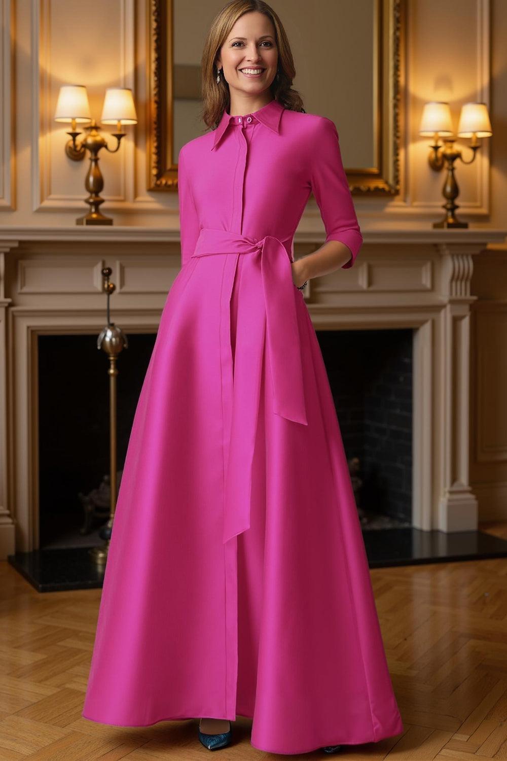Dreamyannie Blue A Line Lapel Floor Length Mother Of The Bride Dress With Sash