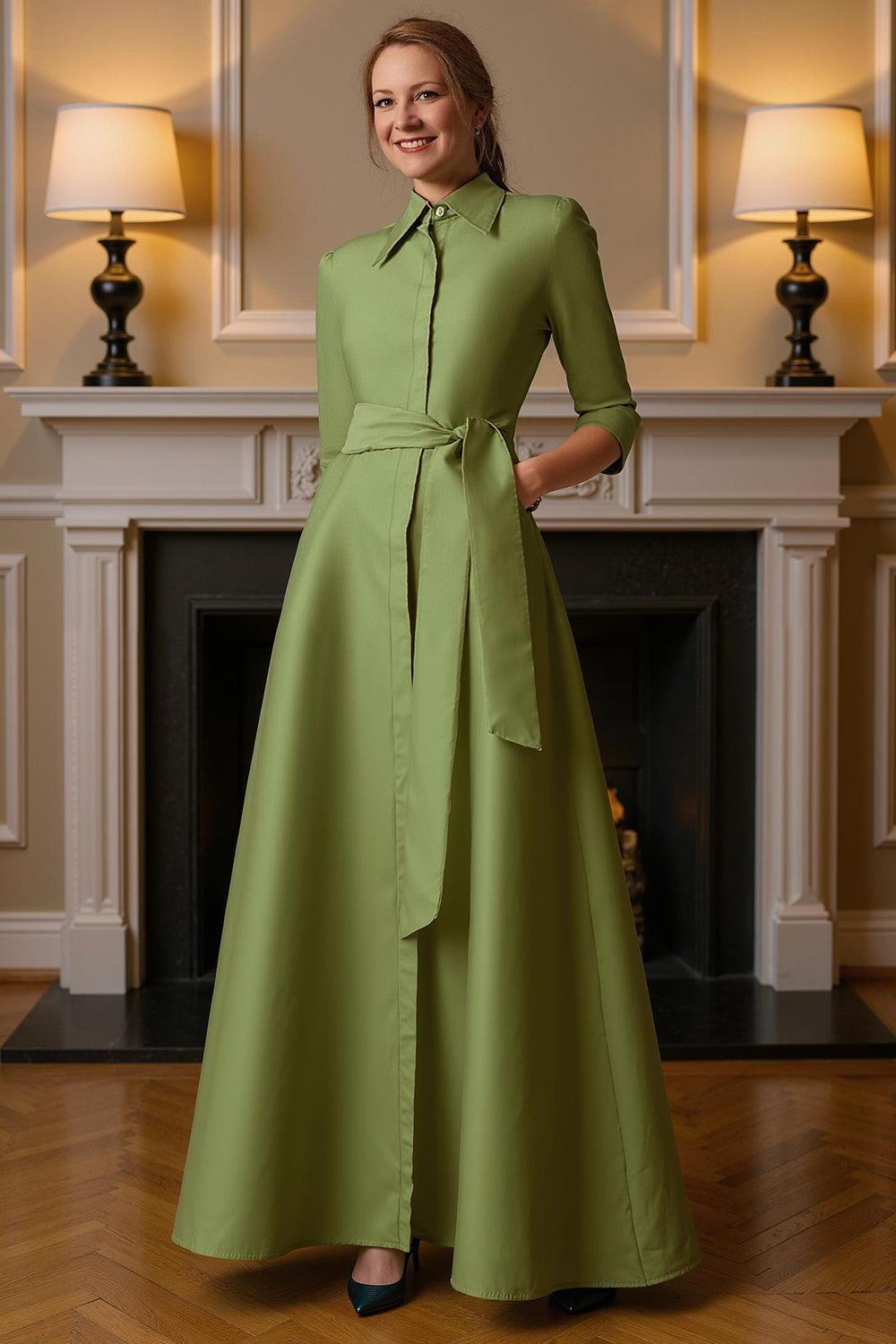 Dreamyannie Blue A Line Lapel Floor Length Mother Of The Bride Dress With Sash