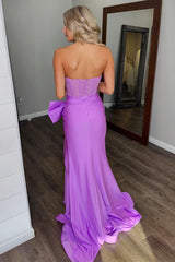 Dreamyannie Blue Prom Dress Corset Strapless Long Evening Dress With Slit