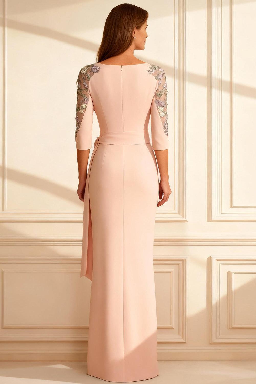 Dreamyannie Blush Pink Mermaid Boat Neck Floor Length Mother Of The Bride Dress With Lace