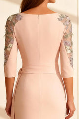 Dreamyannie Blush Pink Mermaid Boat Neck Floor Length Mother Of The Bride Dress With Lace