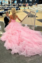 Dreamyannie Blush Pink Off-The-Shoulder Ball Gown With Crystal Embellishments Formal Evening Gown