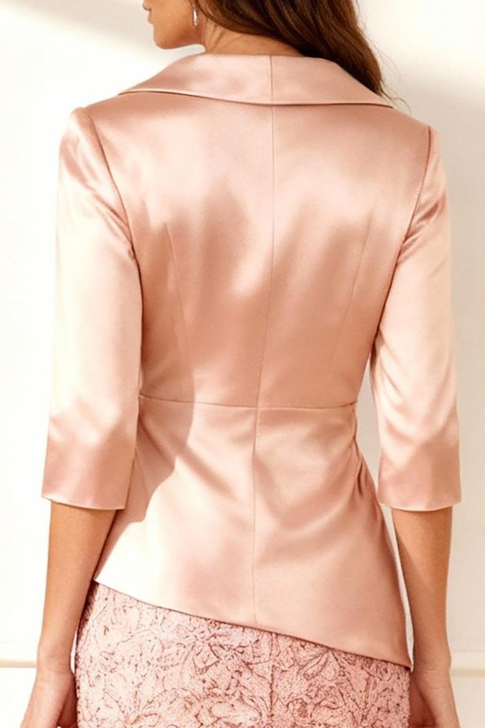 Dreamyannie Blush Pink Satin Bodycon Knee Length Mother Of The Bride Dress With Lace