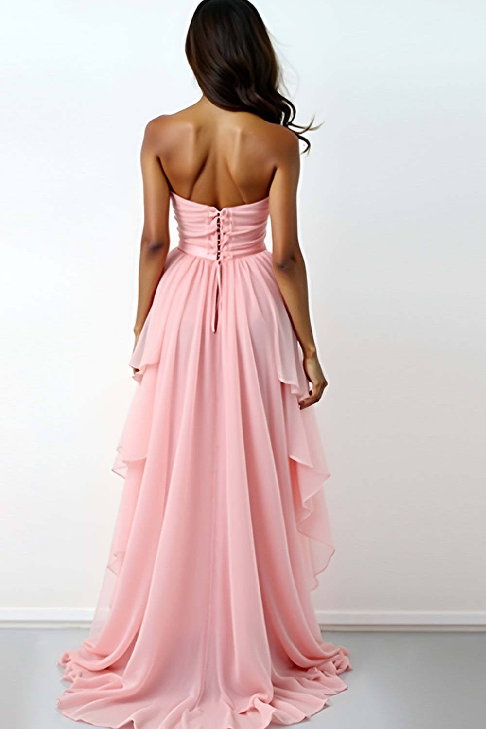 Dreamyannie Blush Pink Wedding Guest Dress Asymmetrical Sweetheart High-Low Formal Dress