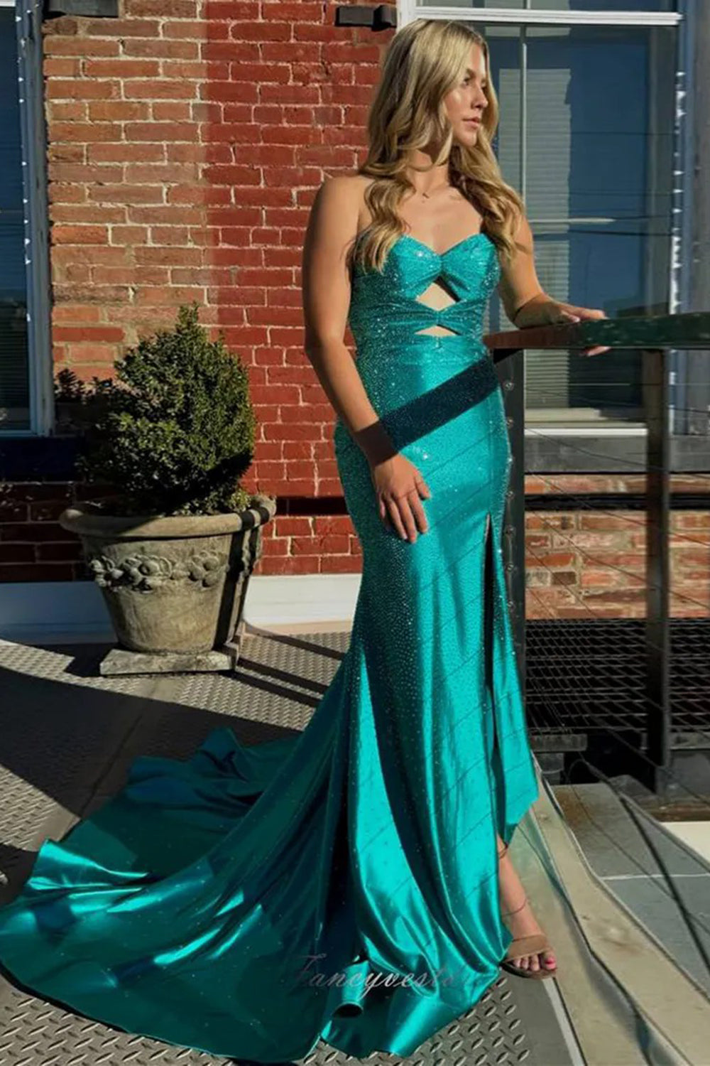 Dreamyannie Red Prom Dress Mermaid Hollow Out Sweetheart Formal Dress With Slit
