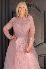 Dreamyannie Blush Tulle Floral A Line Long Mother Of The Bride Dress With Beading