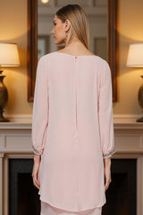 Dreamyannie Bodycon Candy Pink Chiffon Knee Length Mother Of The Bride Dress With Sleeves