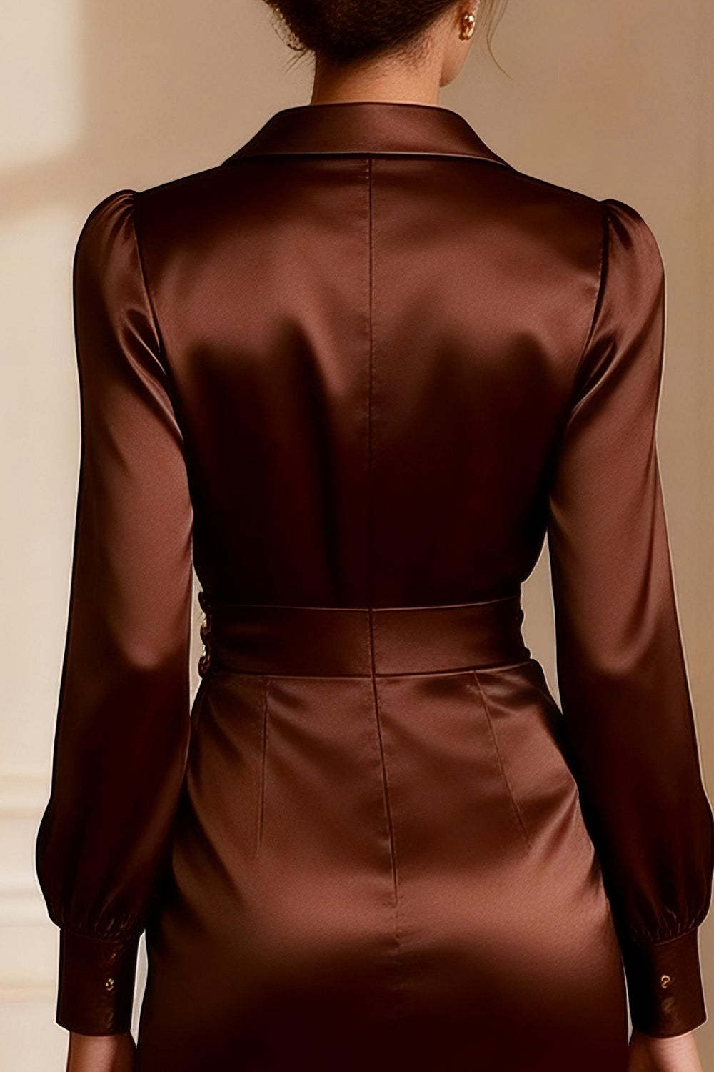 Dreamyannie Bodycon Chocolate V Neck Short Satin Mother Of The Bride Dress