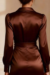Dreamyannie Bodycon Chocolate V Neck Short Satin Mother Of The Bride Dress