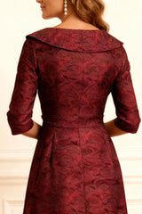 Dreamyannie Burgundy Jacquard A Line Notched Lapel Long Mother Of The Bride Dress With Bow