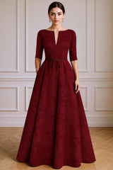 Dreamyannie Burgundy Tube Top A Line Floor Length Mother Of The Bride Dress With Sleeves
